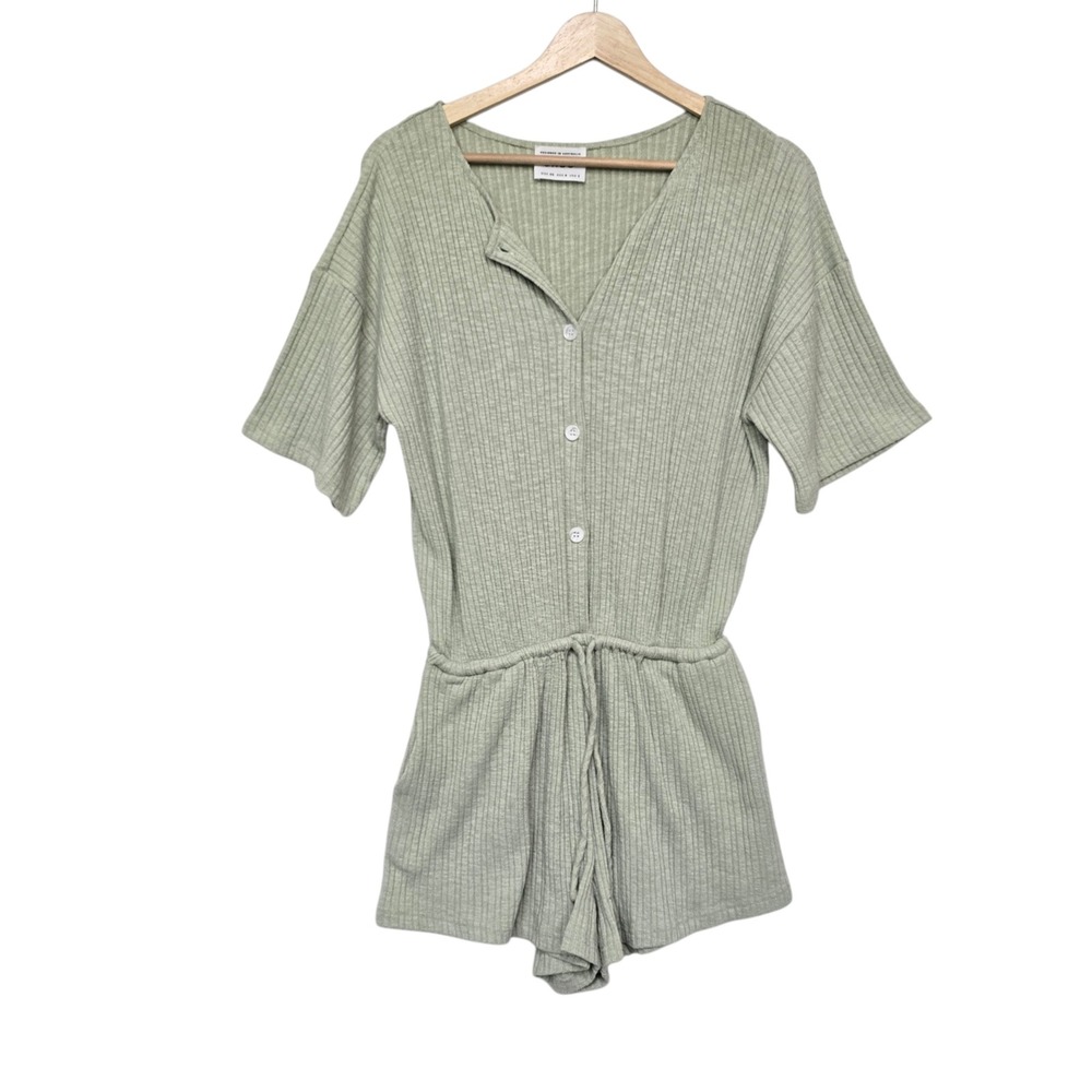 Sabo Skirt Sage Green Ribbed Knit Button Front Drawstring Romper Womens XS USA 2